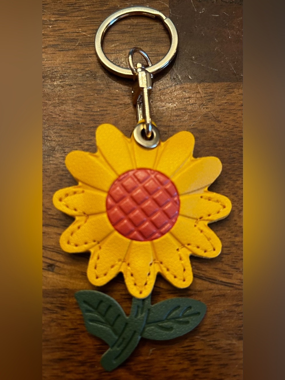 GUGU tribe Sunflower Keychain - Yellow & Green Faux Leather NWOT